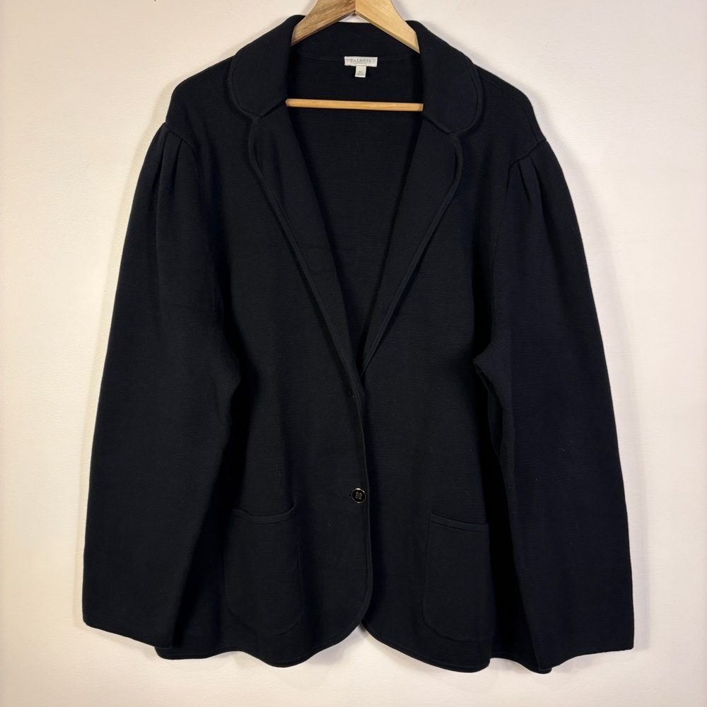 Talbots Black Cotton Sweater Blazer 2-Button Classic Office Travel